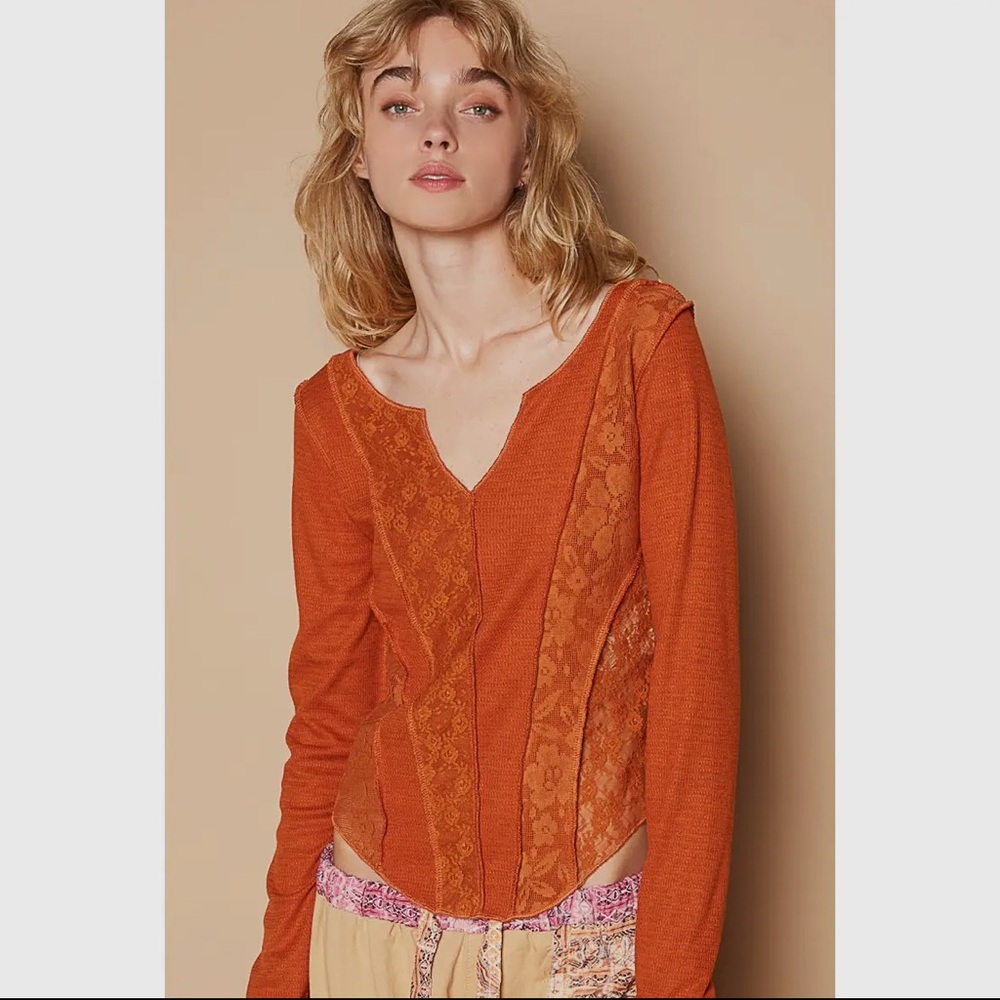 396B-TOPAZ. Lace Contrast Princess Seam Top